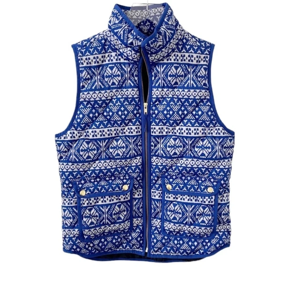 J.Crew Blue Excursion Fair Isle Puffer Vest
